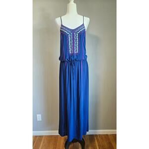 Nanette Lepore Swim Maxi Dress Size S Navy Embroidered Beaded Boho Festival